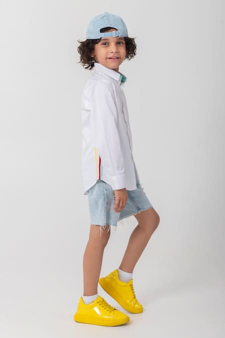 Buy_Partykles_White Cotton Embroidery Summer Logo Shirt _Online_at_Aza_Fashions