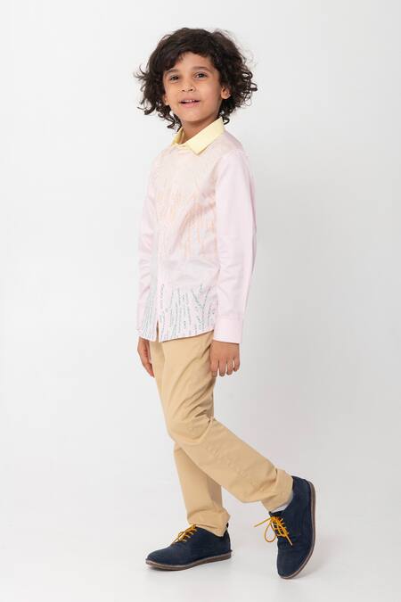 Partykles_Pink Cotton Embroidery Abstract Shirt _Online_at_Aza_Fashions