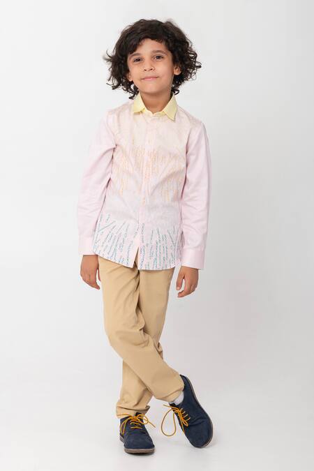 Buy_Partykles_Pink Cotton Embroidery Abstract Shirt _Online_at_Aza_Fashions
