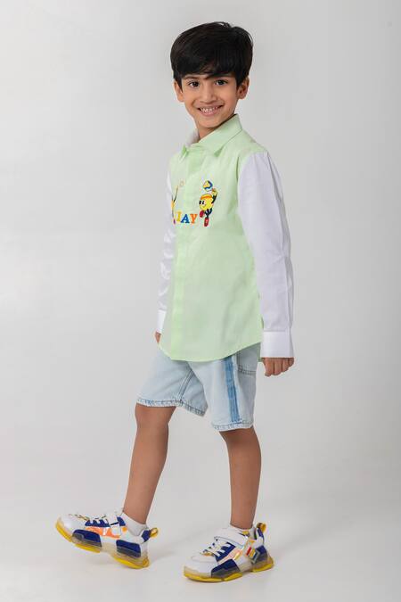 Partykles_Green Cotton Embroidery Pickleball Play Shirt _Online_at_Aza_Fashions