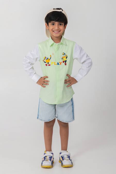 Buy_Partykles_Green Cotton Embroidery Pickleball Play Shirt _Online_at_Aza_Fashions