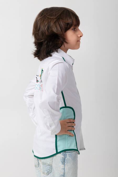 Partykles_White Cotton Embroidery Pickle Ball Logo Shirt _Online_at_Aza_Fashions