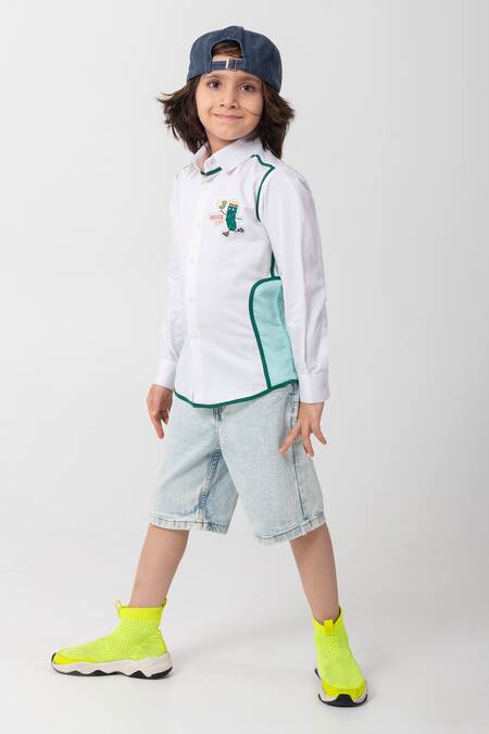 Buy_Partykles_White Cotton Embroidery Pickle Ball Logo Shirt _Online_at_Aza_Fashions