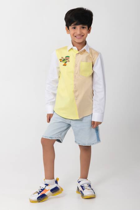 Buy_Partykles_White Cotton Embroidery Skater Turtle Shirt _Online_at_Aza_Fashions