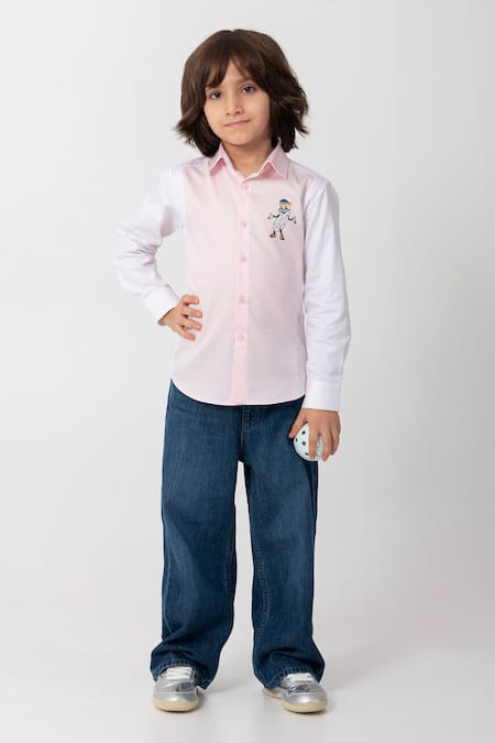 Partykles_Pink Cotton Embroidery Pickle Logo Shirt _Online_at_Aza_Fashions