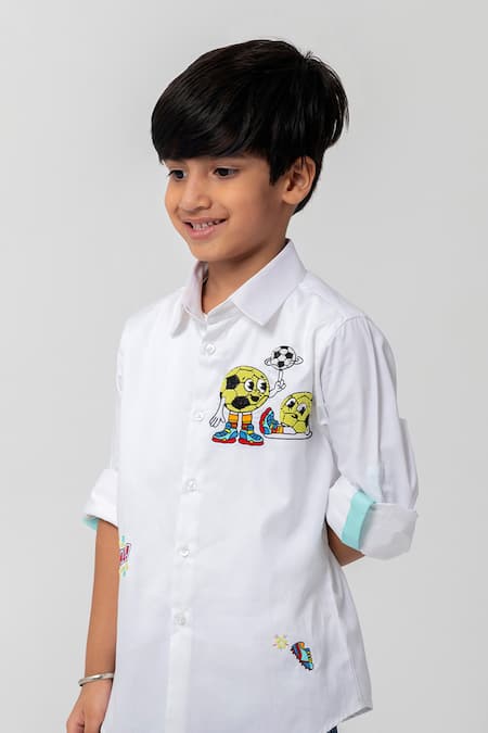 Buy_Partykles_White Cotton Embroidery, Beads Football Shirt _Online_at_Aza_Fashions