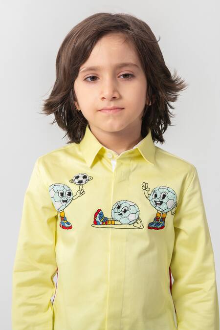 Buy Partykles Yellow Cotton Embroidery Neon Football Shirt Online at Aza Fashions Buy_Partykles_Yellow Cotton Embroidery Neon Football Shirt _Online_at_Aza_Fashions