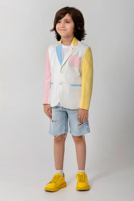 Buy_Partykles_Multi Color Rayon Colorblock Blazer _Online_at_Aza_Fashions