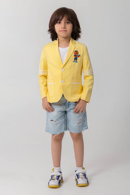 Partykles Yellow Rayon Embroidery Placement Blazer Online at Aza Fashions Partykles_Yellow Rayon Embroidery Placement Blazer _Online_at_Aza_Fashions