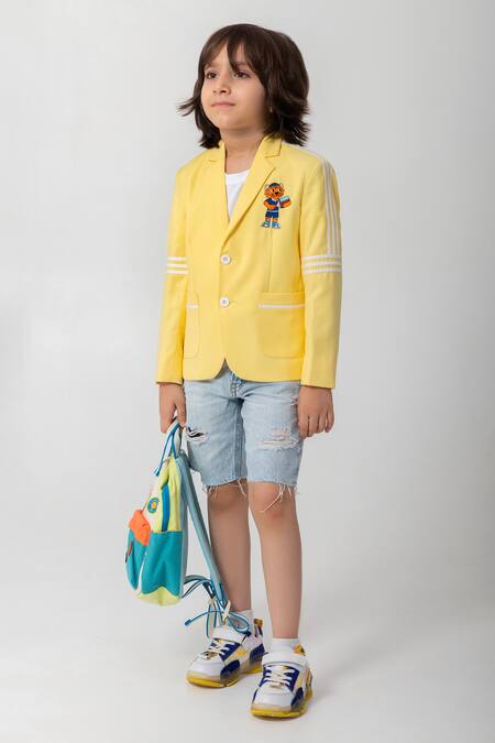 Buy Partykles Yellow Rayon Embroidery Placement Blazer Online at Aza Fashions Buy_Partykles_Yellow Rayon Embroidery Placement Blazer _Online_at_Aza_Fashions