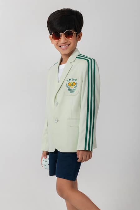 Shop Partykles Mint Embroidery, Piping Pickleball Logo Blazer Online at Aza Fashions Shop_Partykles_Mint Embroidery, Piping Pickleball Logo Blazer _Online_at_Aza_Fashions