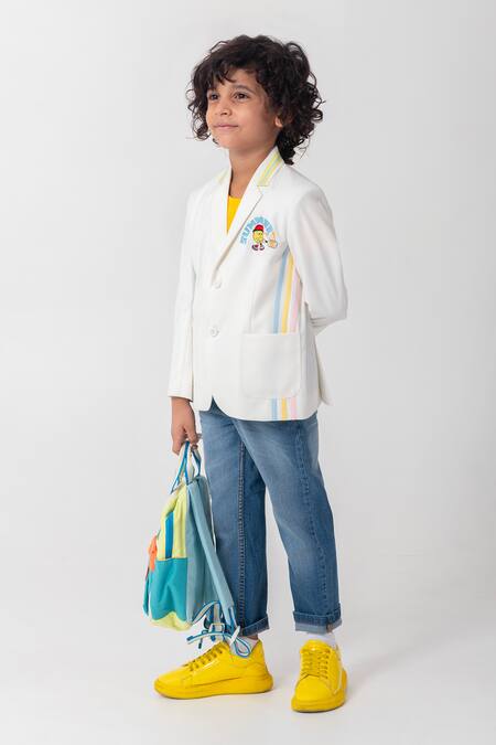 Buy_Partykles_White Embroidery, Piping Placement Blazer _Online_at_Aza_Fashions