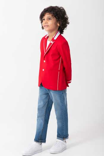 Partykles_Red Pink Contrast Detailed Collar Blazer _Online_at_Aza_Fashions