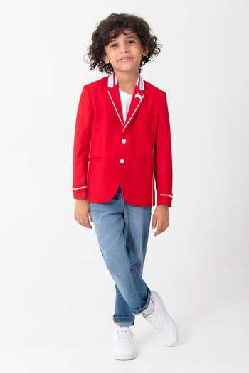 Buy_Partykles_Red Pink Contrast Detailed Collar Blazer _Online_at_Aza_Fashions