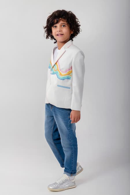 Partykles White Embroidery Water Theme Blazer Online at Aza Fashions Partykles_White Embroidery Water Theme Blazer _Online_at_Aza_Fashions