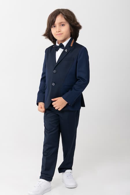 Partykles_Navy Two Tone Panelled Suit Set _Online_at_Aza_Fashions