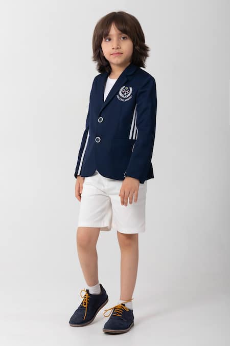 Partykles_Navy Embroidery, Piping School Boy Logo Blazer _Online_at_Aza_Fashions
