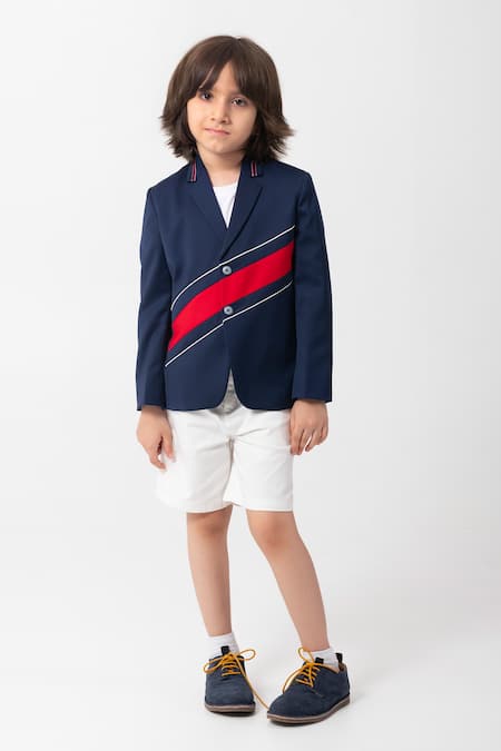 Partykles Navy Rayon Nautical Blazer Online at Aza Fashions Partykles_Navy Rayon Nautical Blazer _Online_at_Aza_Fashions