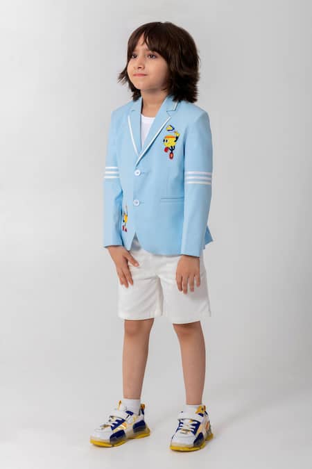 Partykles Sky Blue Rayon Embroidery Pickleball Logo Blazer Online at Aza Fashions Partykles_Sky Blue Rayon Embroidery Pickleball Logo Blazer _Online_at_Aza_Fashions