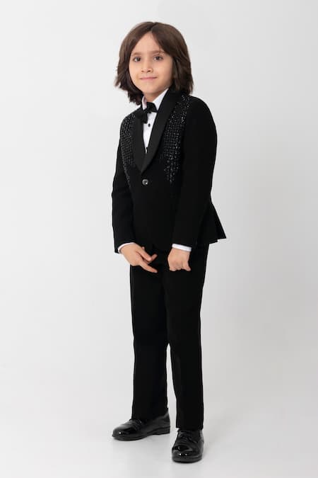 Buy_Partykles_Black Polyester, Suiting Embroidery Nalki Work Tuxedo _Online_at_Aza_Fashions