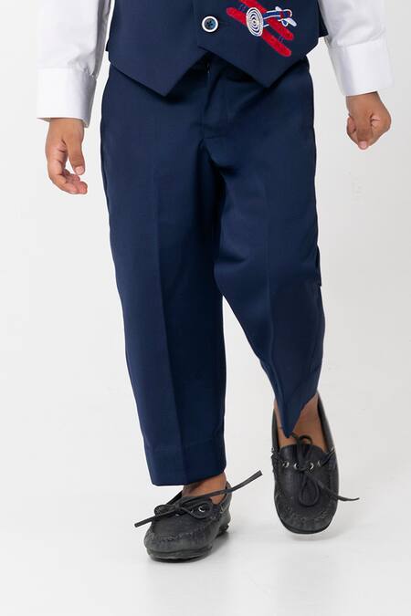 Shop_Partykles_Navy Rayon Embroidery Aeroplane And Hot Air Balloon Waistcoat Set _Online_at_Aza_Fashions