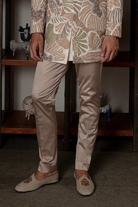 Mishru_Ivory Organza Applique, Embroidery Ansh Sherwani Set _Online_at_Aza_Fashions