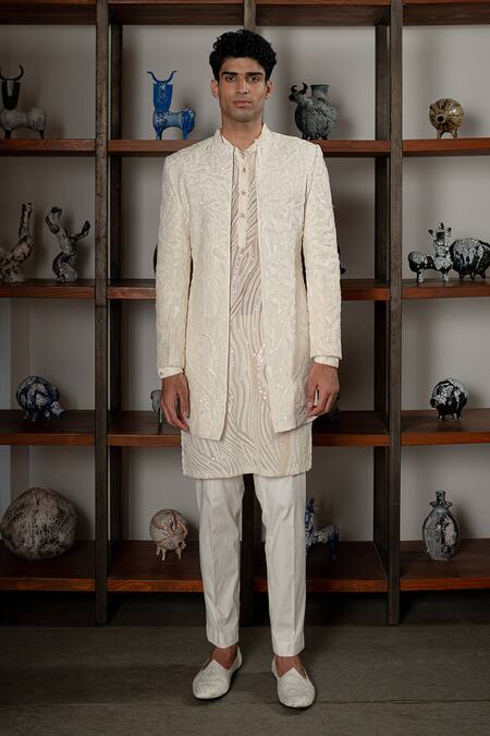 Mishru Ivory Organza Sequins, Beads Ezra Embroidered Kurta Set Online at Aza Fashions Mishru_Ivory Organza Sequins, Beads Ezra Embroidered Kurta Set _Online_at_Aza_Fashions