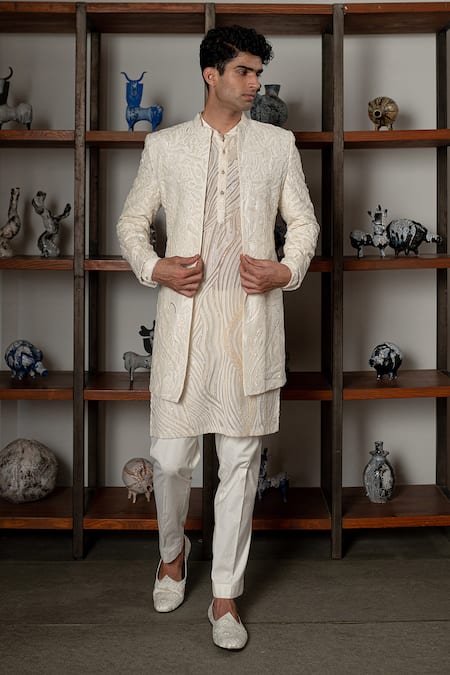 Buy Mishru Ivory Organza Sequins, Beads Ezra Embroidered Kurta Set Online at Aza Fashions Buy_Mishru_Ivory Organza Sequins, Beads Ezra Embroidered Kurta Set _Online_at_Aza_Fashions