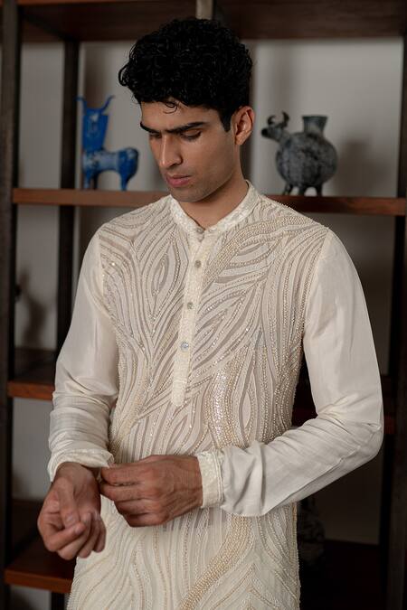Shop Mishru Ivory Organza Sequins, Beads Ezra Embroidered Kurta Set Online at Aza Fashions Shop_Mishru_Ivory Organza Sequins, Beads Ezra Embroidered Kurta Set _Online_at_Aza_Fashions