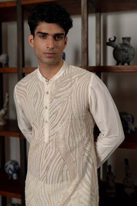 Buy Mishru Ivory Organza Sequins, Beads Ezra Embroidered Kurta Set Buy_Mishru_Ivory Organza Sequins, Beads Ezra Embroidered Kurta Set