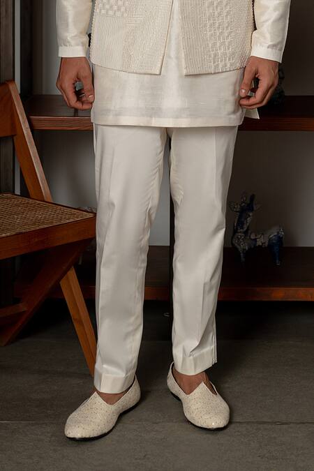 Mishru_Ivory Chanderi, Cotton, Lycra Embroidery, Beads Levi Bundi And Kurta Set _Online_at_Aza_Fashions