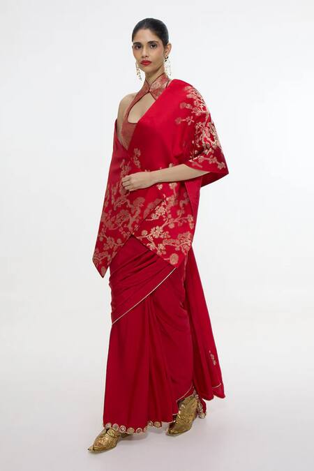 Ekaya Banaras_Red Cherry Blossom Handwoven Shawl _Online_at_Aza_Fashions
