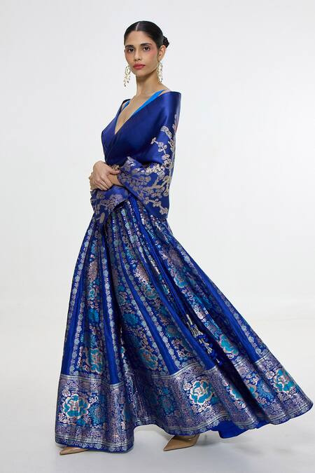 Buy_Ekaya Banaras_Blue Kadhwa Banarasi Handwoven Shawl _Online_at_Aza_Fashions