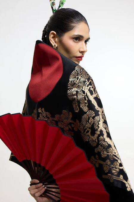 Buy_Ekaya Banaras_Black Cherry Blossom Handwoven Shawl _Online_at_Aza_Fashions