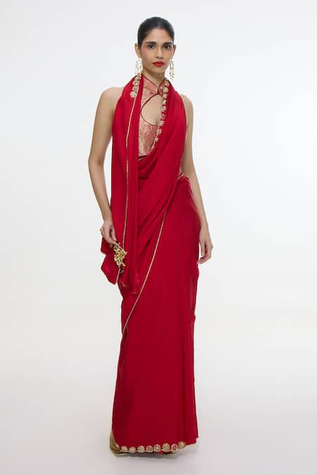 Ekaya Banaras Handwoven Silk Vermillion Saree 