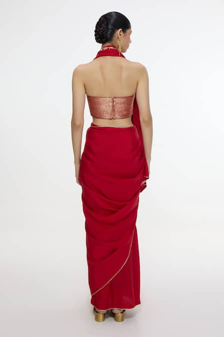 Ekaya Banaras Handwoven Silk Vermillion Saree 