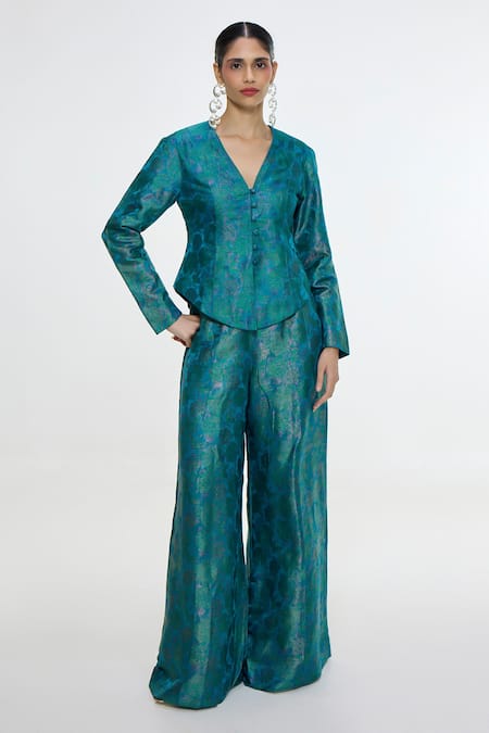 Ekaya Banaras Handwoven Waistcoat & Pant Co-ord Set 