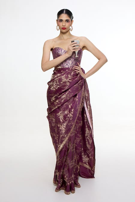 Ekaya Banaras Floral Handwoven Satin Saree 