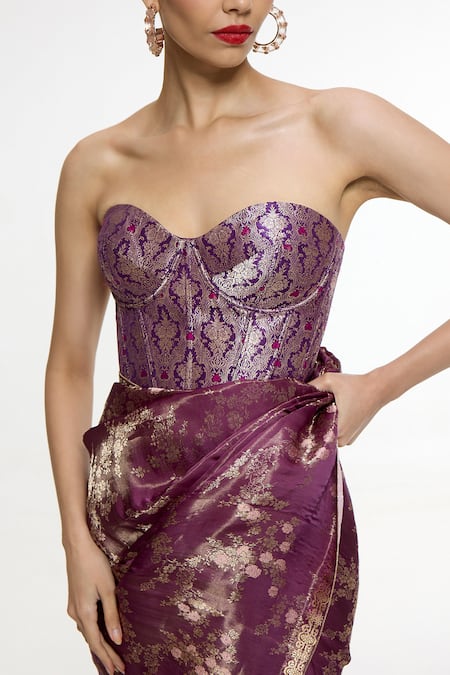 Ekaya Banaras Brown Satin Zari Floral Handwoven Saree Online at Aza Fashions Ekaya Banaras_Brown Satin Zari Floral Handwoven Saree _Online_at_Aza_Fashions