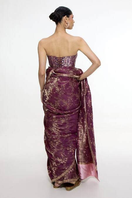 Ekaya Banaras Floral Handwoven Satin Saree 