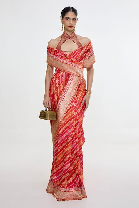 Ekaya Banaras Floral Handwoven Carmine Saree 