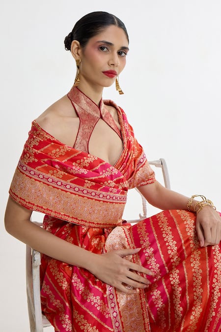 Buy Ekaya Banaras Red Silk Embroidery, Zari Floral Handwoven Carmine Saree Online at Aza Fashions Buy_Ekaya Banaras_Red Silk Embroidery, Zari Floral Handwoven Carmine Saree _Online_at_Aza_Fashions