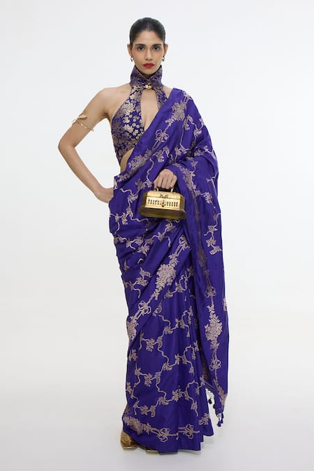Ekaya Banaras Floral Vine Pattern Handwoven Saree 