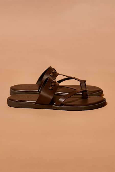 Dmodot_Brown Studs Pelle Espresso Riveto Leather Sandals _Online_at_Aza_Fashions