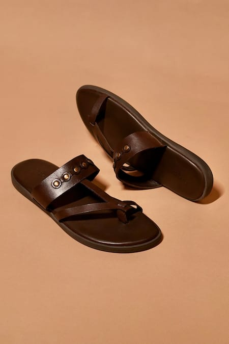 Dmodot Pelle Espresso Riveto Leather Sandals 