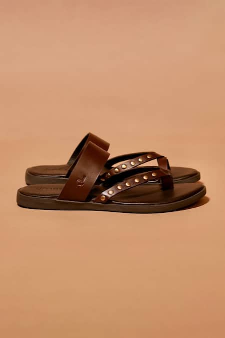 Dmodot_Brown Studs Pelle Scuro Riveto Leather Sandals _Online_at_Aza_Fashions