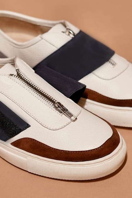 Dmodot_White Scarpo Zippo Azzuro Leather Sneakers _Online_at_Aza_Fashions
