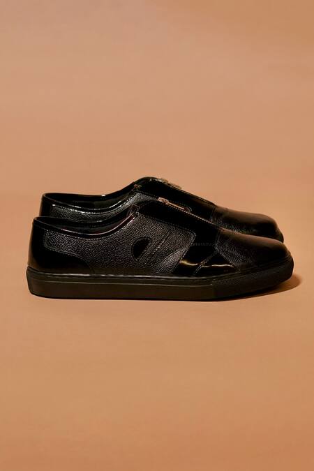 Dmodot_Black Scarpo Zippo Lustro Leather Sneakers _Online_at_Aza_Fashions