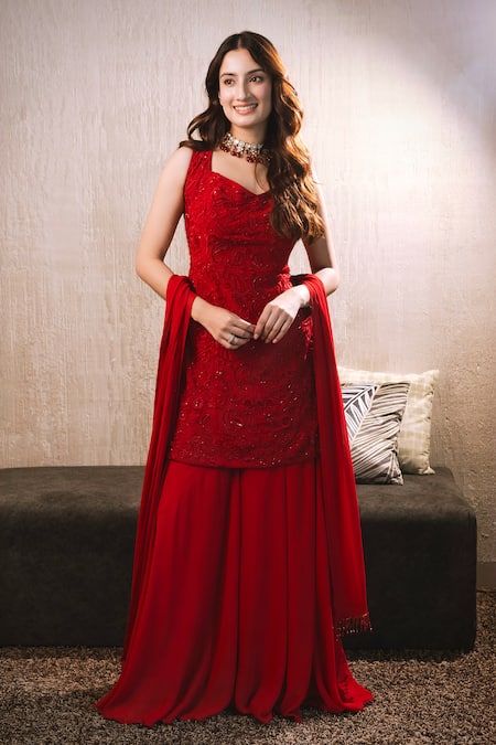 Dajwaree Rubina Embroidered Kurta Palazzo Set 