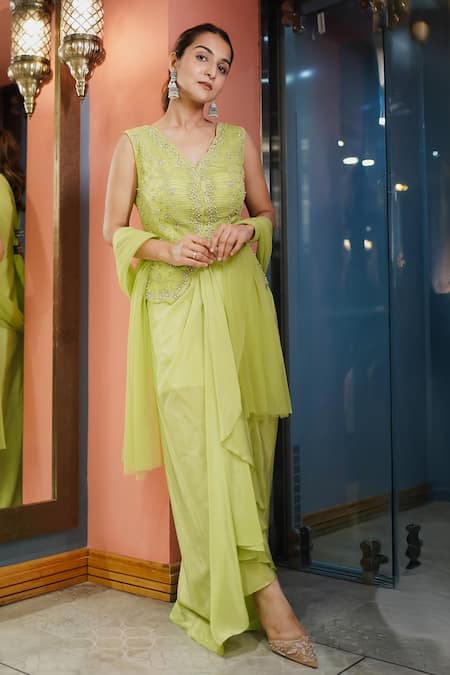 Dajwaree Vivid Embroidered Top & Dhoti Skirt Set 